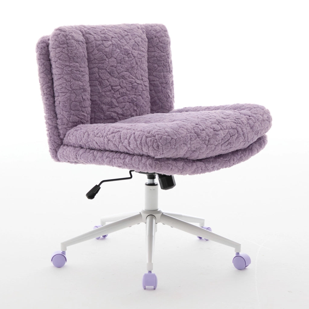 Chaise de bureau girevole con altezza regolabile e inclinazione, seduta ampia in pelliccia sintetica viola