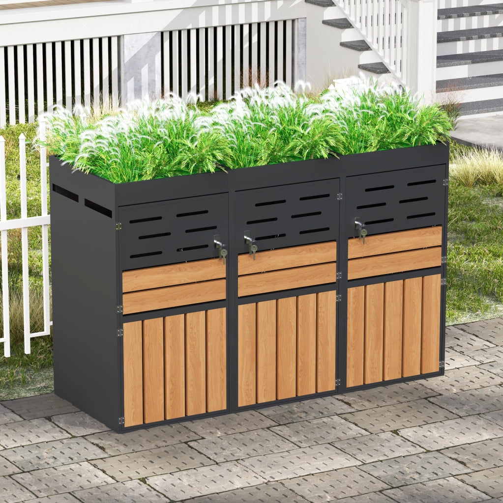 Armadio da esterno 2 in 1 con fioriera integrata 133x80x128 cm; in acciaio zincato grigio