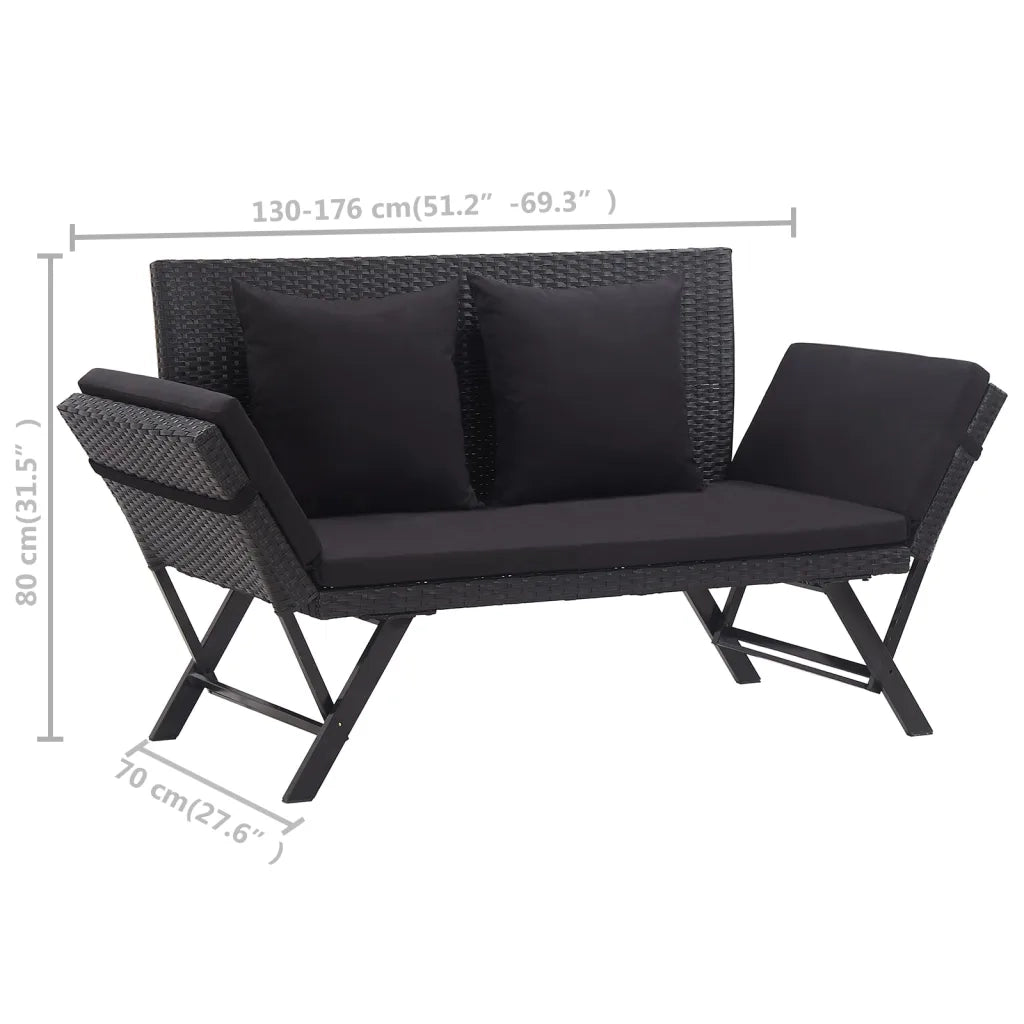 Panchina da Giardino con Cuscini 176 cm Nera in Polyrattan 46233