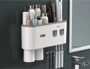 Sistema di conservazione di spazzolini da denti - Magnetico - Comparto di conservazione - Pannello da bagno - Sistema di conservazione di spazzolini da denti - Grigio 2 tazze