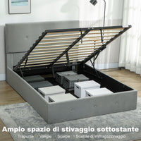 Letto a 1 Piazza e Mezza Contenitore 195x141x106 cm con Spazio a Scomparsa e Testiera Vellutata a Trapunta in Legno e