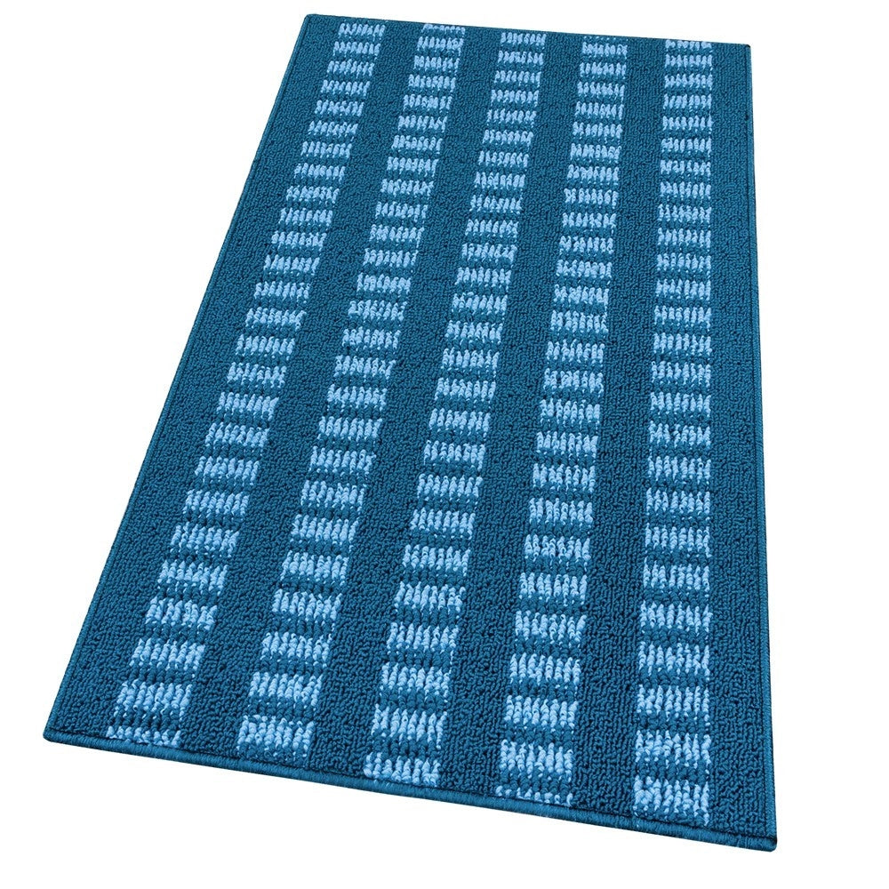 Tappeto Cucina Morbido 3D Assorbente Lavabile Antiscivolo Passatoia Bordata A Righe 57x135 Blu