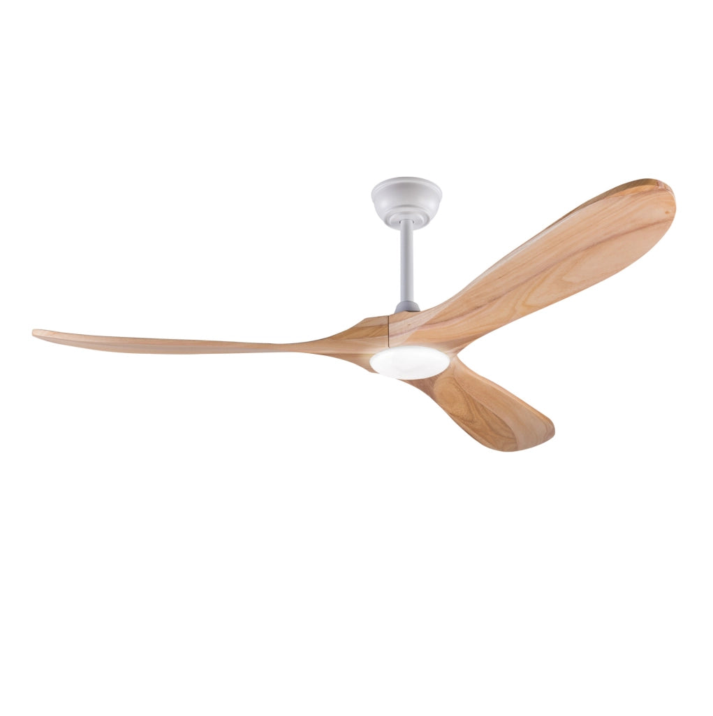 Ventilatore da soffitto 60 pollici con luce LED; 3 pale in legno massello; bianco naturale