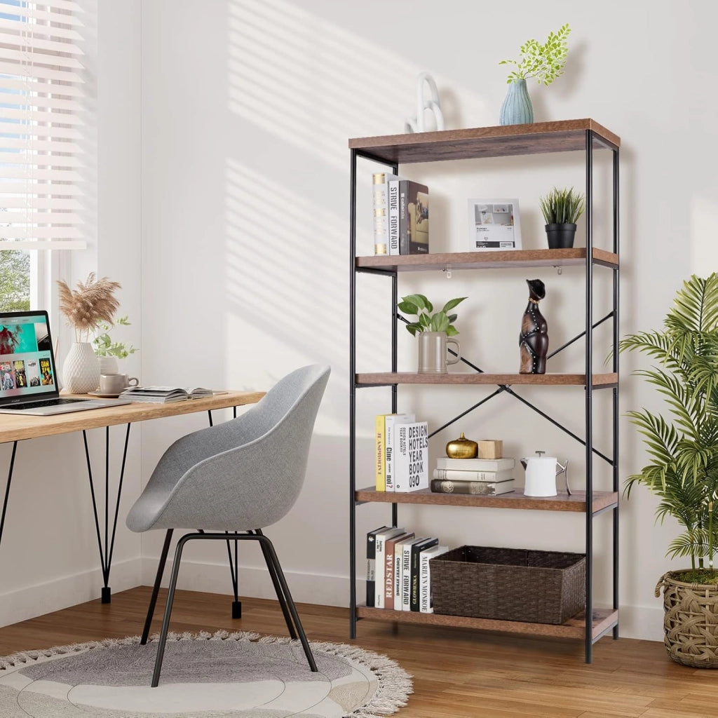 Scaffale Portaoggetti a 5 Livelli, Libreria Scaffale per Studio, Soggiorno, Ufficio, Stile Industriale,79 x 35 x 159,5cm