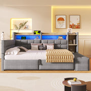 Daybed in velluto 140x200 cm con accumulo idraulico LED e USB-C - Grigio scuro