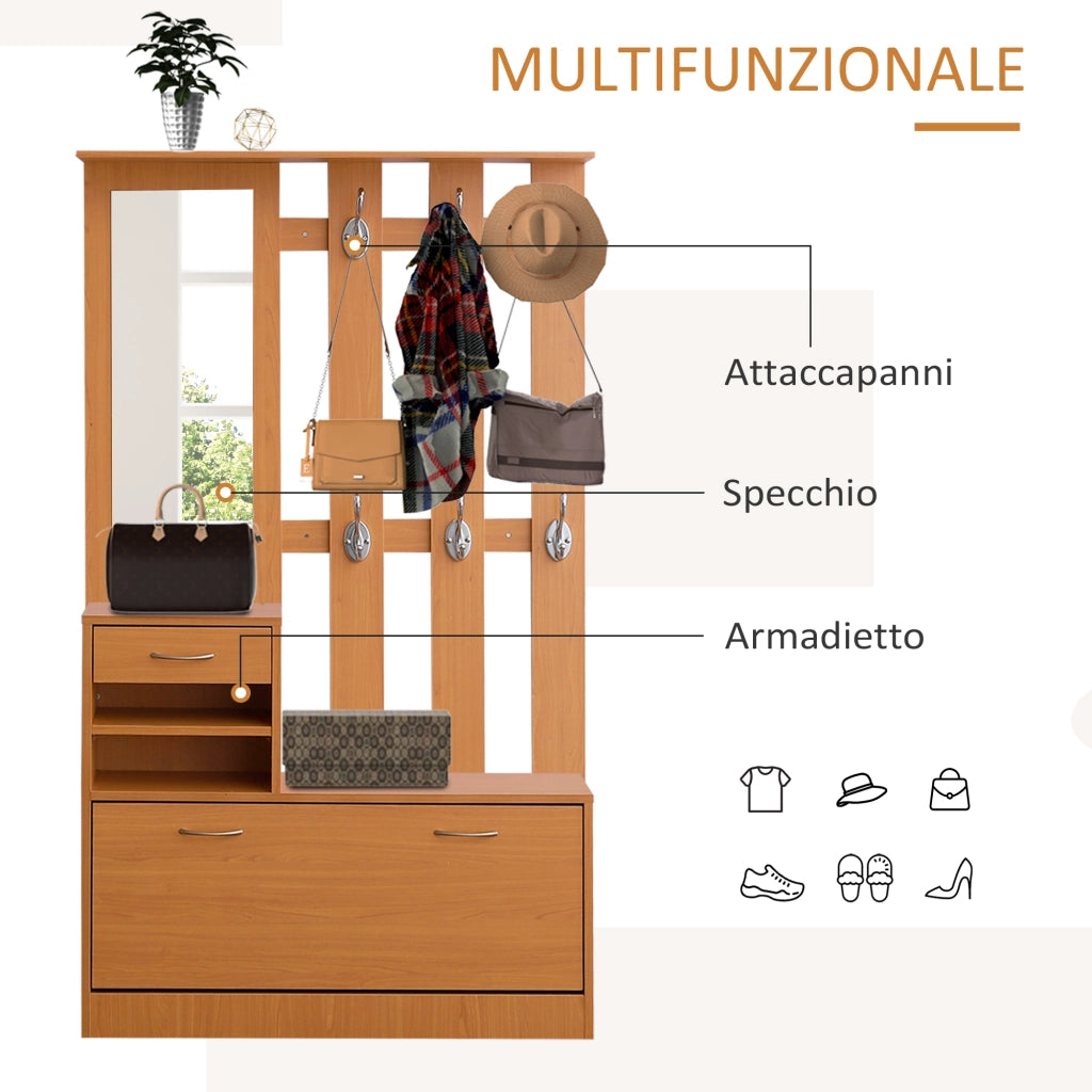 Mobile Ingresso con Scarpiera e Specchio ¨C zephmum ¨C Legno, 90x24x166 cm