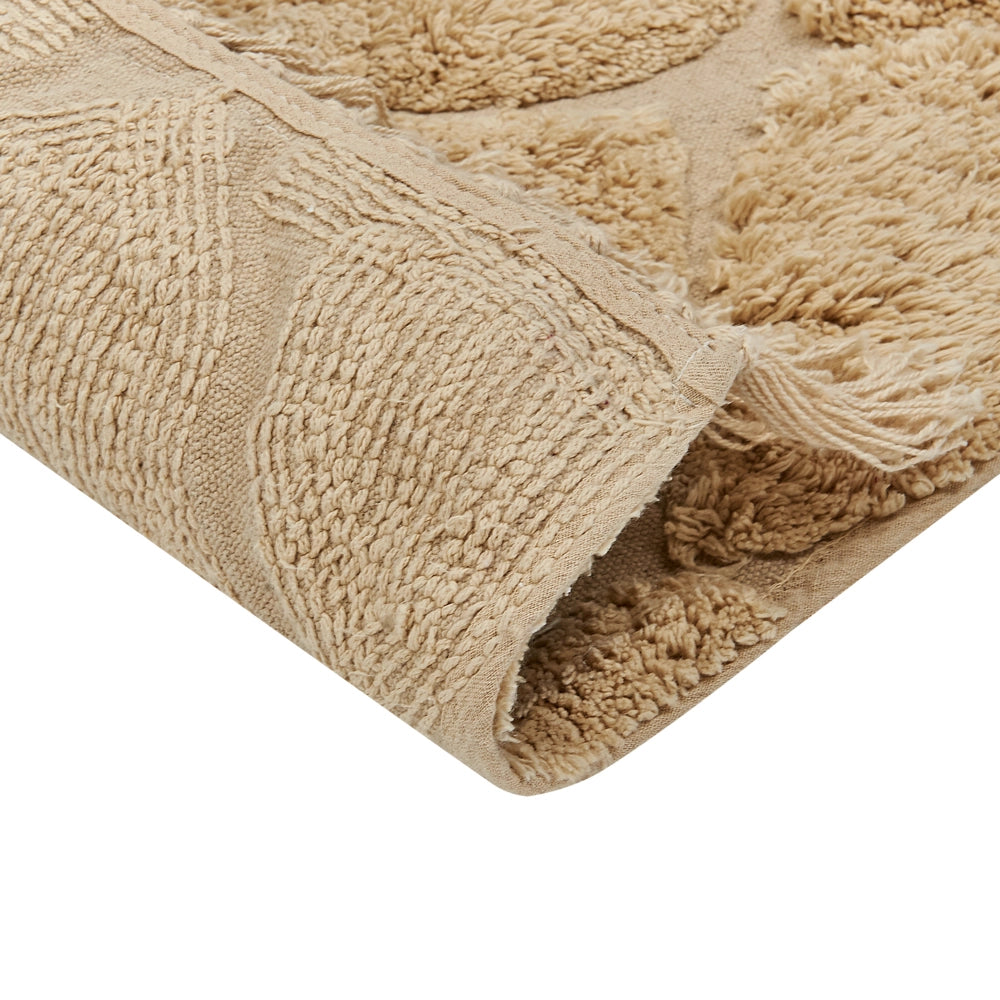 Tappeto beige in cotone trapuntato motivo geometrico con nappe 80 x 150 cm stile boho soggiorno camera da letto