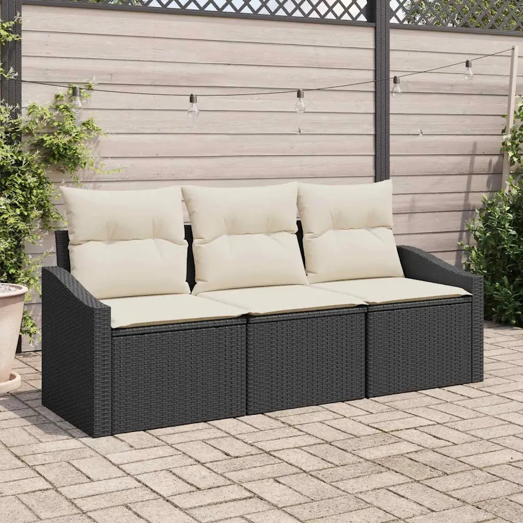 Set Divano da Giardino 3 pcs Nero e Bianco polyrattan 3355246