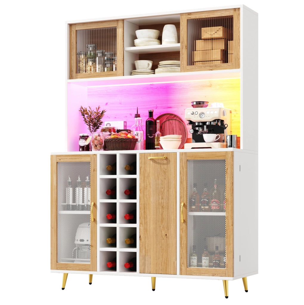 Credenza multifunzione con LED, presa e portabottiglie