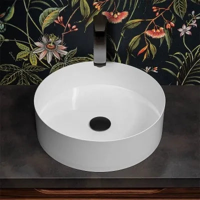 Lavabo da appoggio tondo 40 cm in acciaio inox bianco opaco  Goya