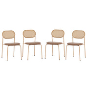 Set di 4 Sedie da Pranzo; Schienale Ovale in Rattan Naturale; Gambe in Metallo; per Sala da Pranzo; PU; Marrone