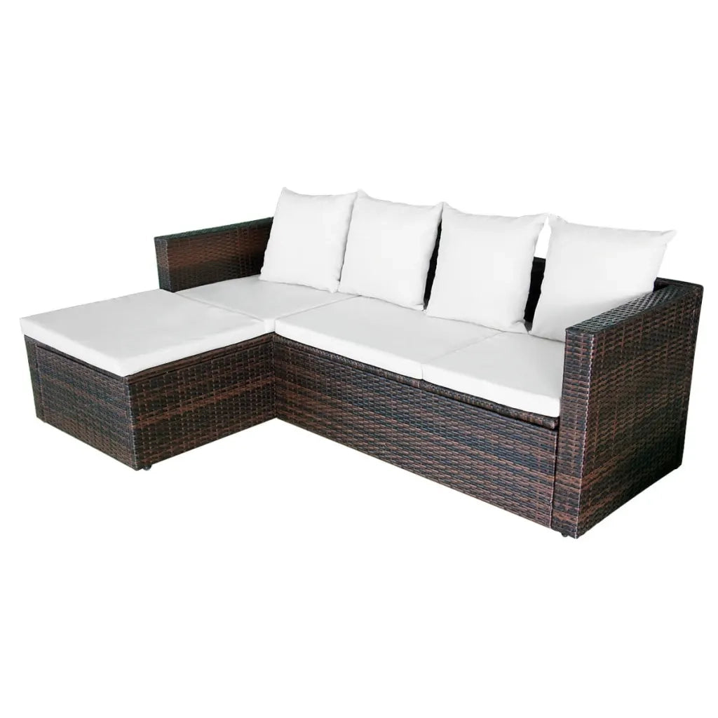 Set Divani da Giardino 4 pz | Set Salotto da Giardino con Cuscini in Polyrattan Marrone