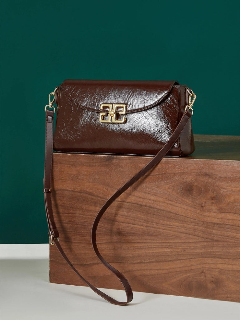 Borsa a tracolla da donna in vera pelle, modello Lindy, piccola, marrone