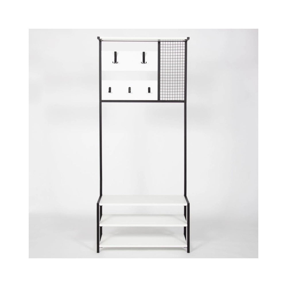 Scaffale ingresso appendiabiti in metallo nero con particolari bianco Nomad