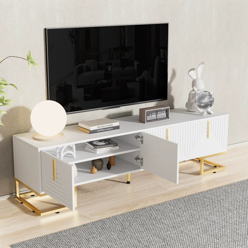 Mobile TV con Ante Strutturate ¨C Xylo ¨C Lowboard con Maniglie e Piedini Dorati