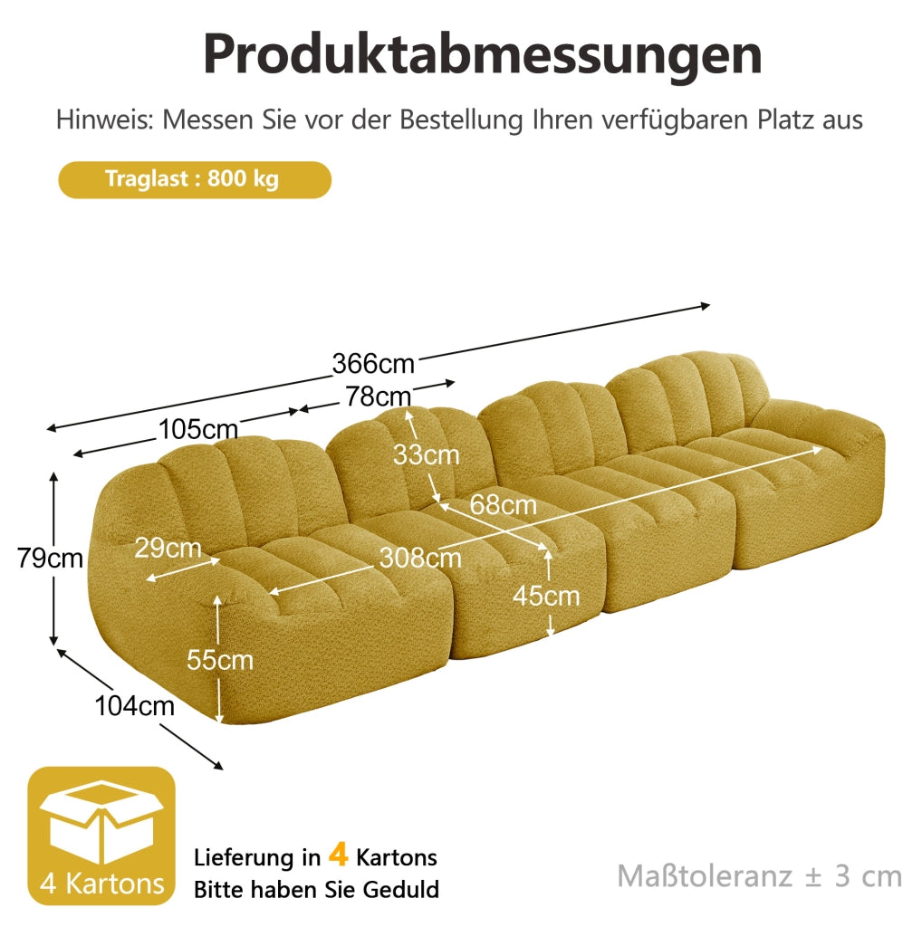 Sofa modulare ad angolo in pile granulato; giallo