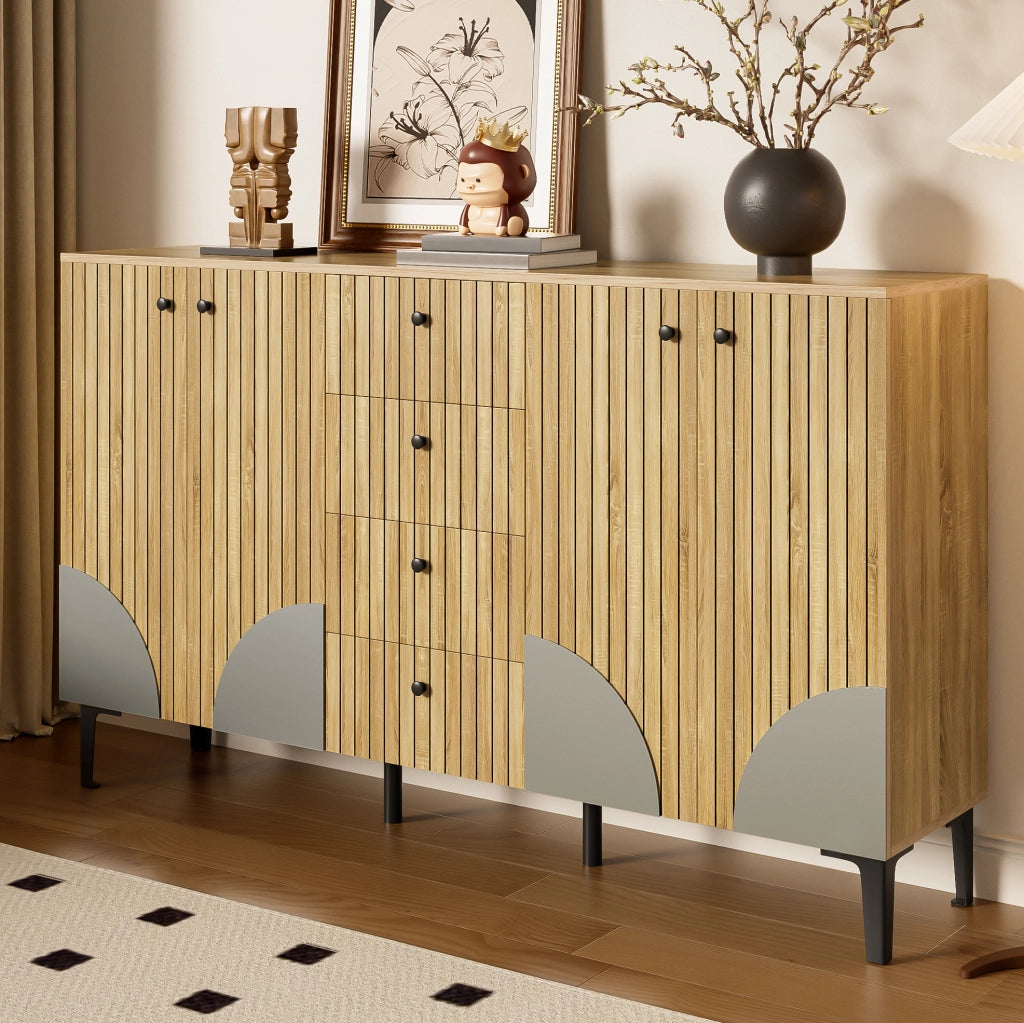 Armadio contenitore moderno con 4 ante e 4 cassetti; 160x36x94 cm; effetto legno