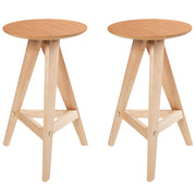 Set di 2 sgabelli in legno di caucciù marrone chiaro in stile retrò per sala da pranzo cucina
