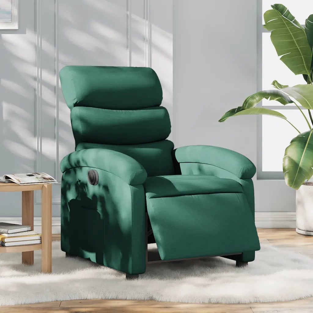 Poltrona | Sedia Relax Elettrica Reclinabile Verde Scuro in Tessuto