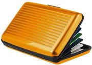 Otturatore di carta di credito in lega di alluminio, superficie liscia e lucidata, contenitore acqua-tetto e antimagnetico, fessura per carte di credito A6, contenitore per carte di credito, unisex, finitura dorata