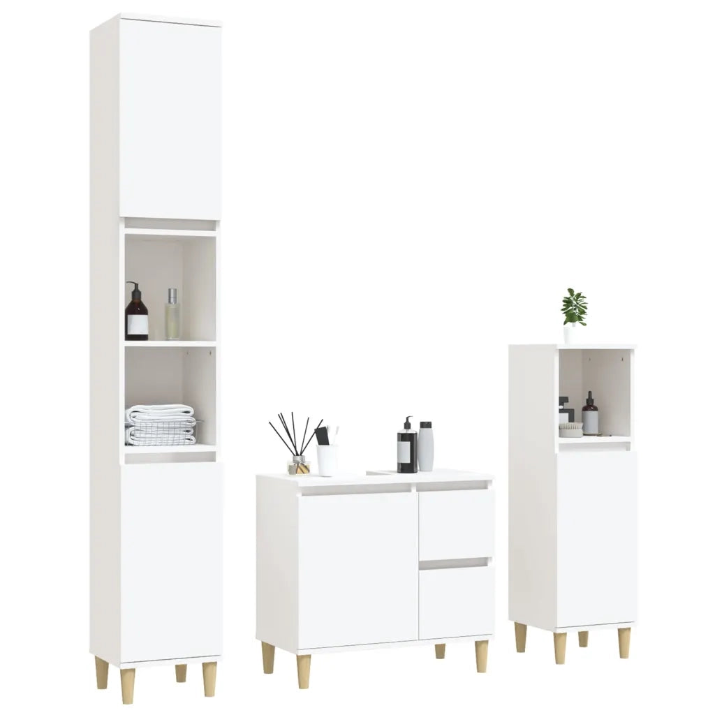 Set di Mobili da Bagno | Armadio da bagno 3 pz Bianco in Legno Multistrato