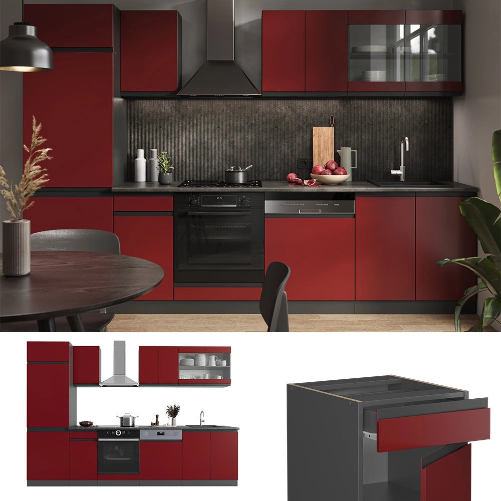 Cucina componibile R-Line Rosso/Antracite 300 cm Forma a J Vicco