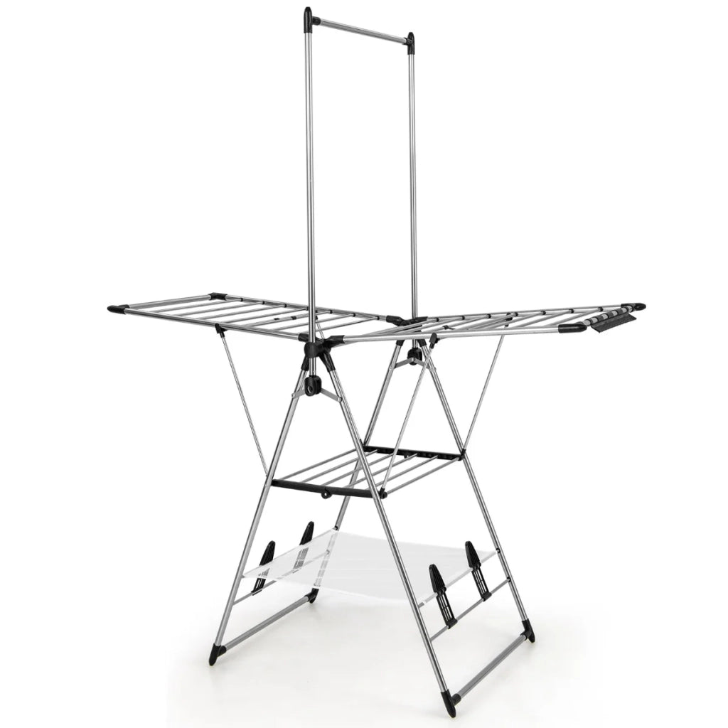 Stendibiancheria multifunzionale 157,5 x 61 x 192 cm 6 livelli regolabili design a farfalla alluminio argento 20_0021141