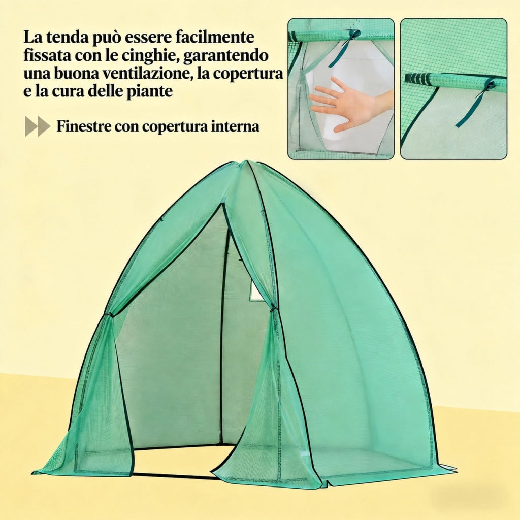 Serra conica da giardino verde in PE e acciaio; 240 x 200 x 240 cm per ortaggi