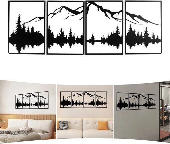 Decorazione per parete metallica, 4 pezzi, 40x28cm, paesaggio boschivo, facile installazione, durata lunga