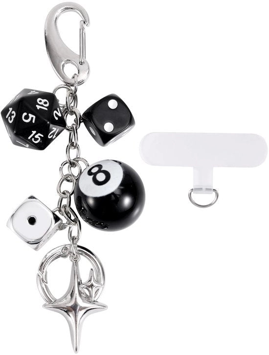 Doppio Tesserao Porta Chiavi 8-Ball - Porta Chiavi con Fila per Telefono - Tassina - Accessori Decorativi - Materiale Hars/Metallo/Plastica - Inclusa Fila per Telefono