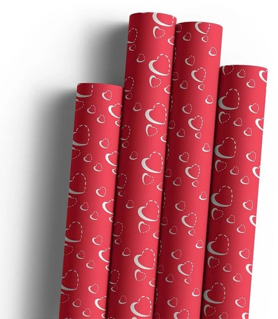 Papier di Cadeau con Cuori Argentati - 5 Rotoli da 2m x 70cm - Cadeaupapier per Matrimonio - Cadeaupapier per Festa di Compleanno - Cadeaupapier per Festa di Nozze - Cadeaupapier per Festa di Anniversario - Papier da Regalo Romantico
