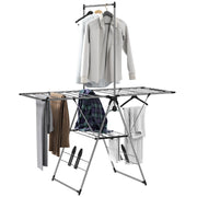 Stendibiancheria pieghevole con ali regolabili e supporti per scarpe ¨C Minimal ¨C Acciaio inossidabile, 156.5x68x192 cm, Argento