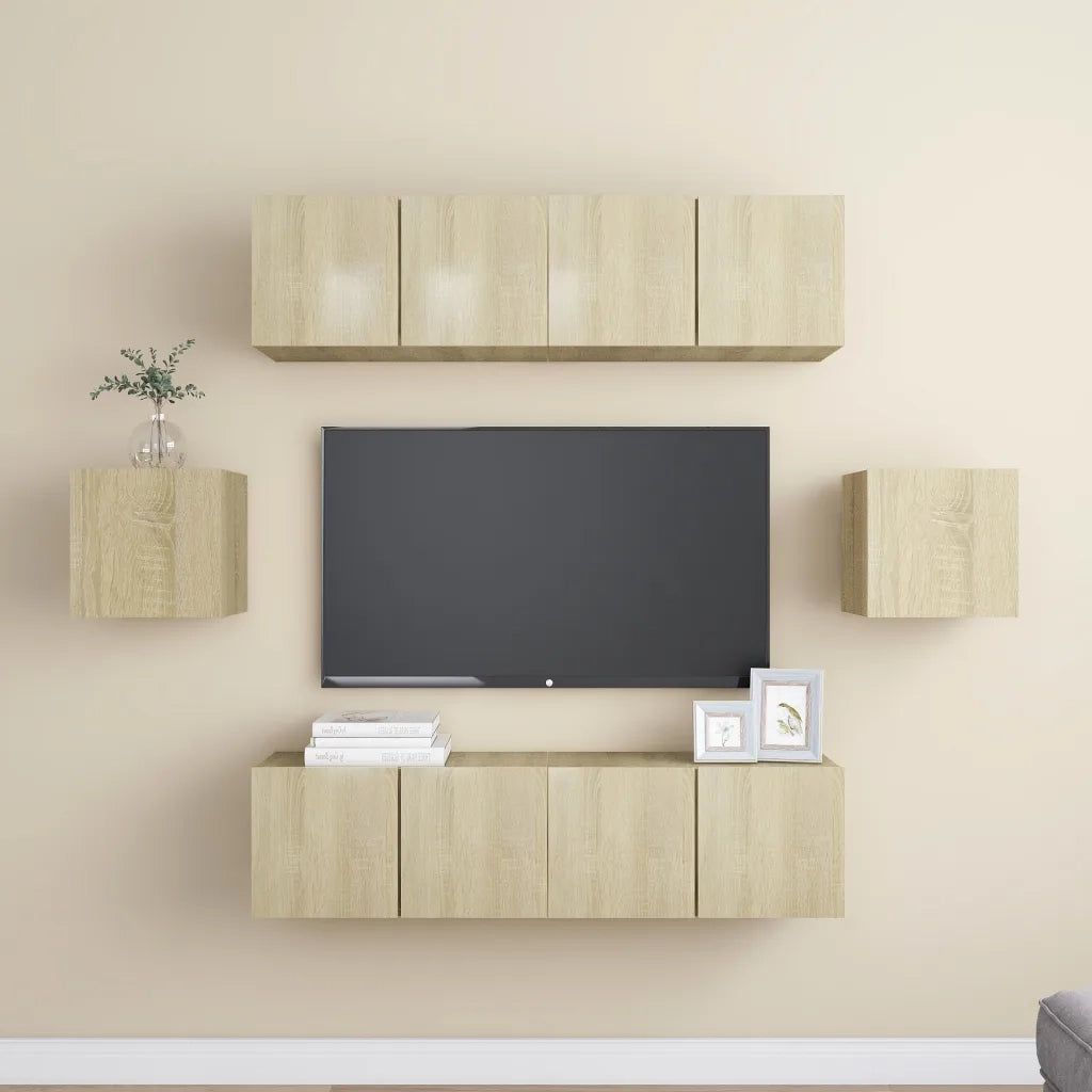 Set di Mobili Porta TV 6 pz-Set di 6 Credenza per TV Rovere Sonoma in Legno Multistrato 647811
