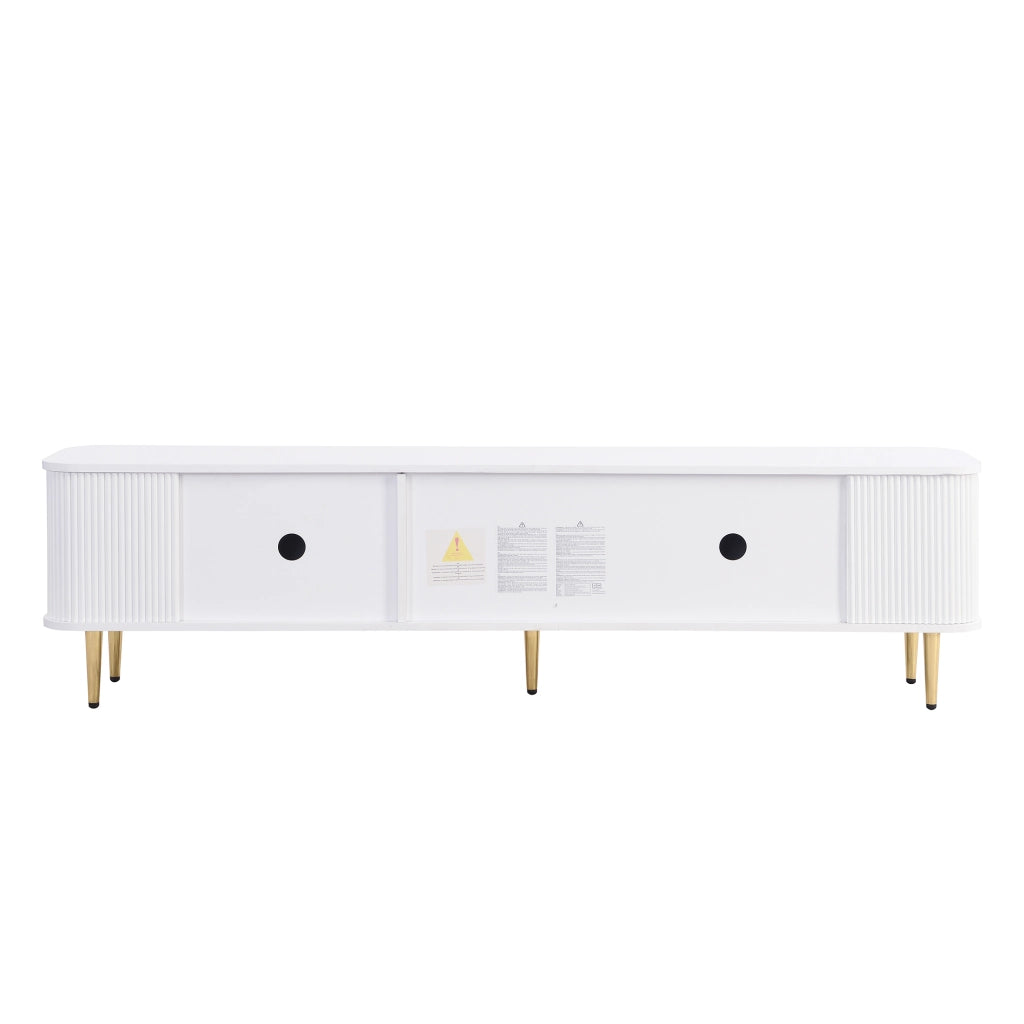 Mobile TV 170x34x45 cm; angoli arrotondati e lati ondulati; 2 cassetti e 2 ante; MDF bianco