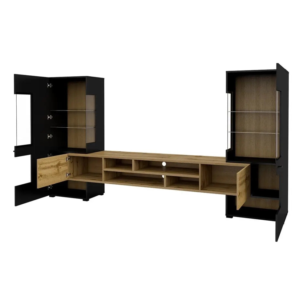 Set di 3 mobili da soggiorno collezione KOBEE. Colore nero e rovere.
