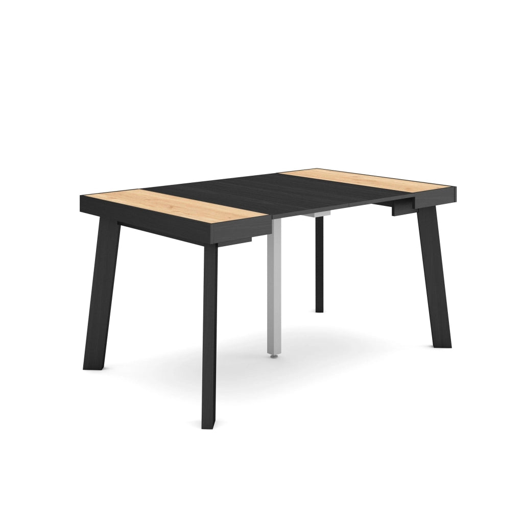 Consolle allungabile, 140x90x73cm, Per 6 persone, Gambe in legno, colore Rovere e nero RF3034