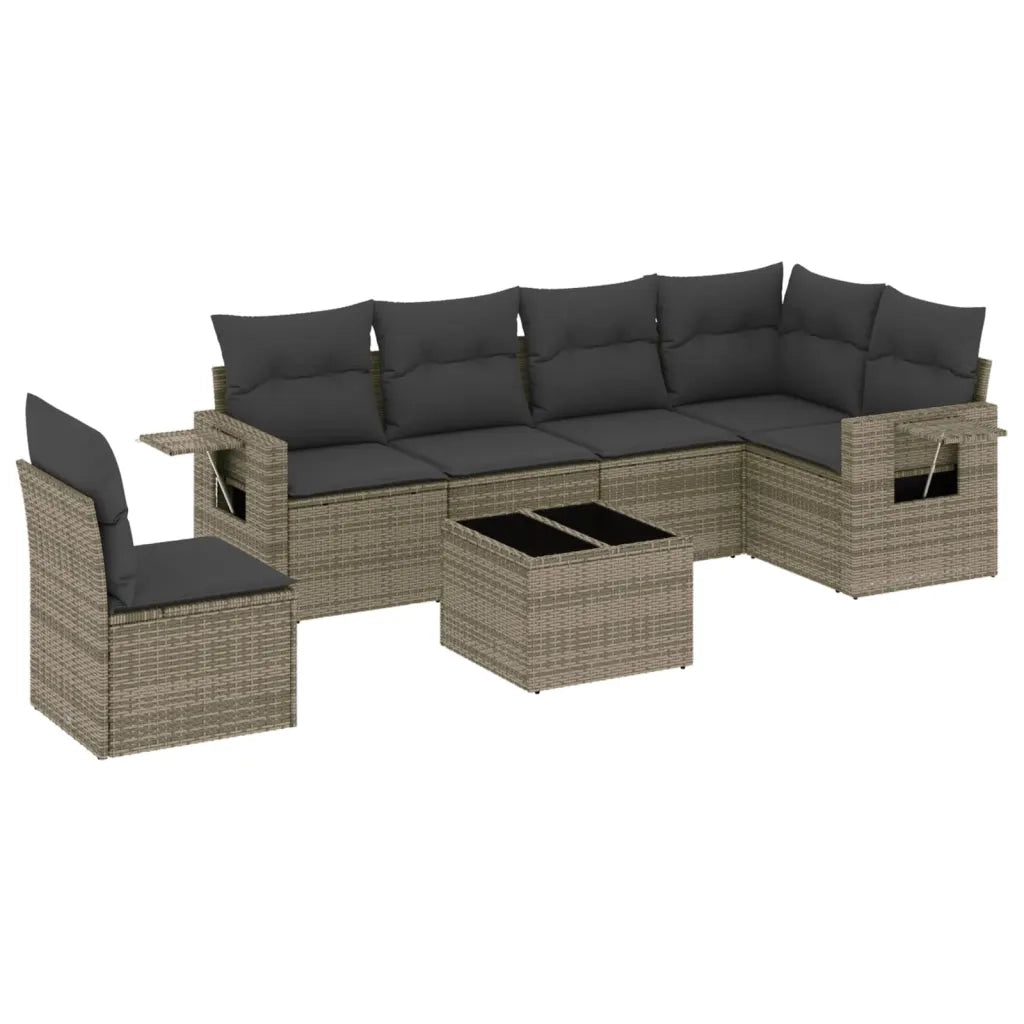 Set Divani da Giardino 7 pz con Cuscini Grigio in Polyrattan