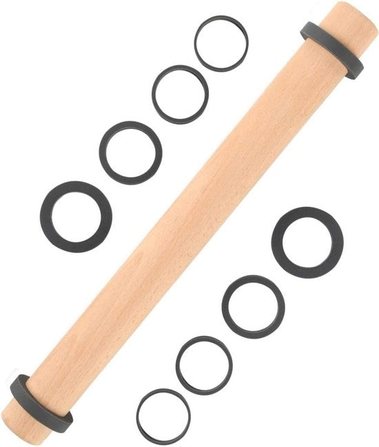 Roller per impasto in legno di betulla con anelli di silicone rimovibili - Accessori da forno per pizza, biscotti e altro (40cm)