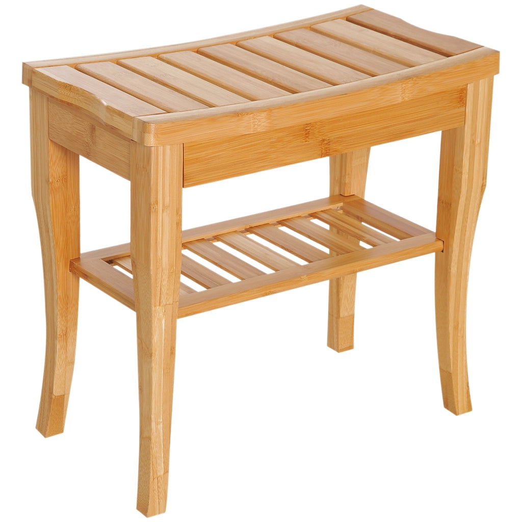 Sgabello da Bagno in Bamb¨´ con Ripiano ¨C Zephmum ¨C 47.5x26x44.5 cm