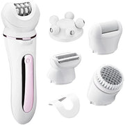 Epilatore impermeabile per donne - 5-in-1 trimmer per bikini - Epilatore per ascelle - Raschiera - Raschiatrice per viso - Massaggiatrice per viso - Espumante per corpo - Depilazione elettrica ricaricabile - Rosa