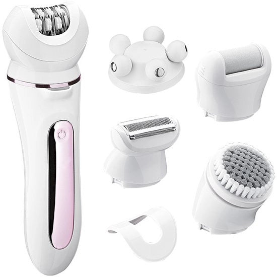 Epilatore impermeabile per donne - 5-in-1 trimmer per bikini - Epilatore per ascelle - Raschiera - Raschiatrice per viso - Massaggiatrice per viso - Espumante per corpo - Depilazione elettrica ricaricabile - Rosa