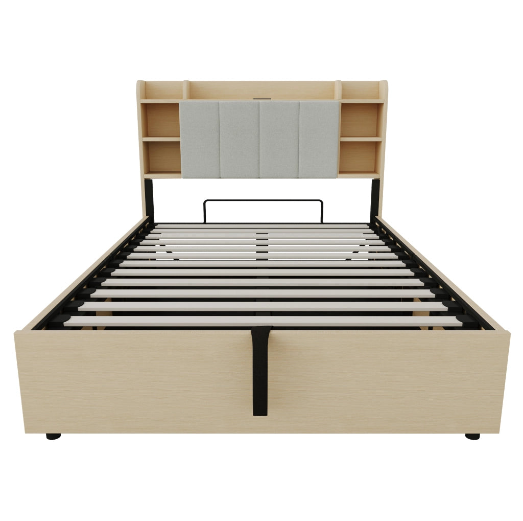 Letto contenitore 140x200 cm con testiera multifunzione e porte USB
