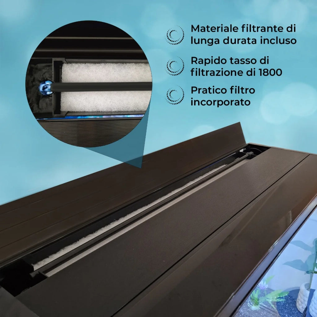 Acquario 300 Litri con Armadietto Nero e Kit con Fondale, Piante e Ghiaia Blu