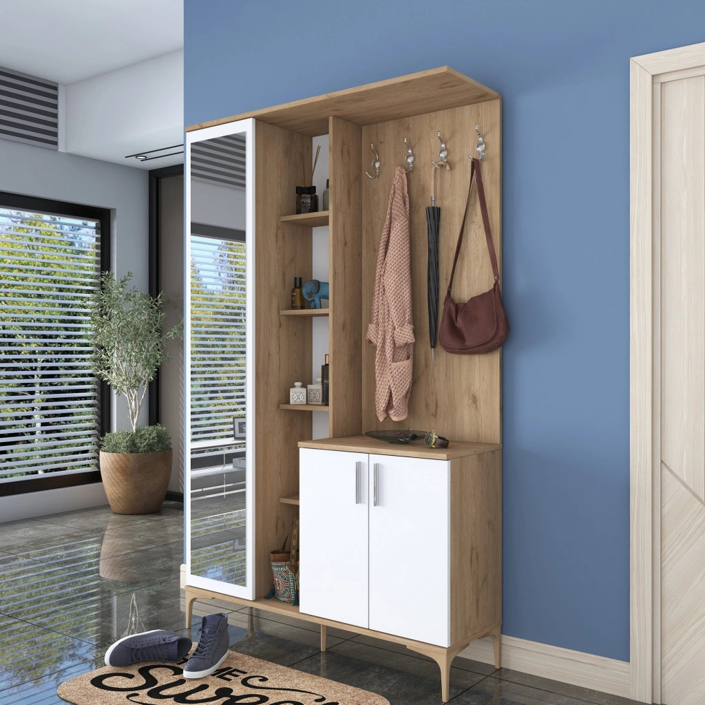 Priero, Mobile da Ingresso Specchio Incluso, 120x38x199h cm Bianco