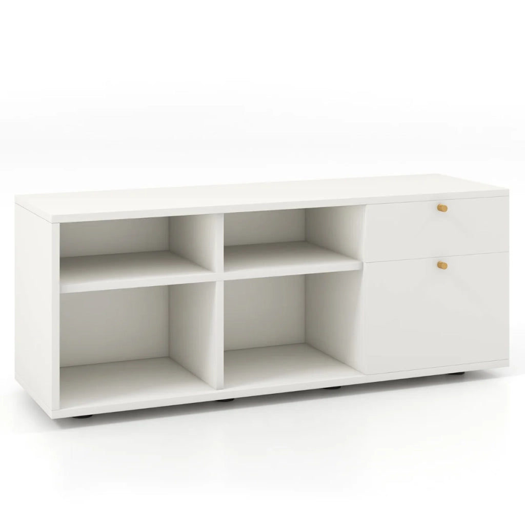 Mobiletto portaoggetti da ingresso 108 x 39 x 50 cm con 2 cassetti e 4 cubi moderni in MDF bianco 20_0010251