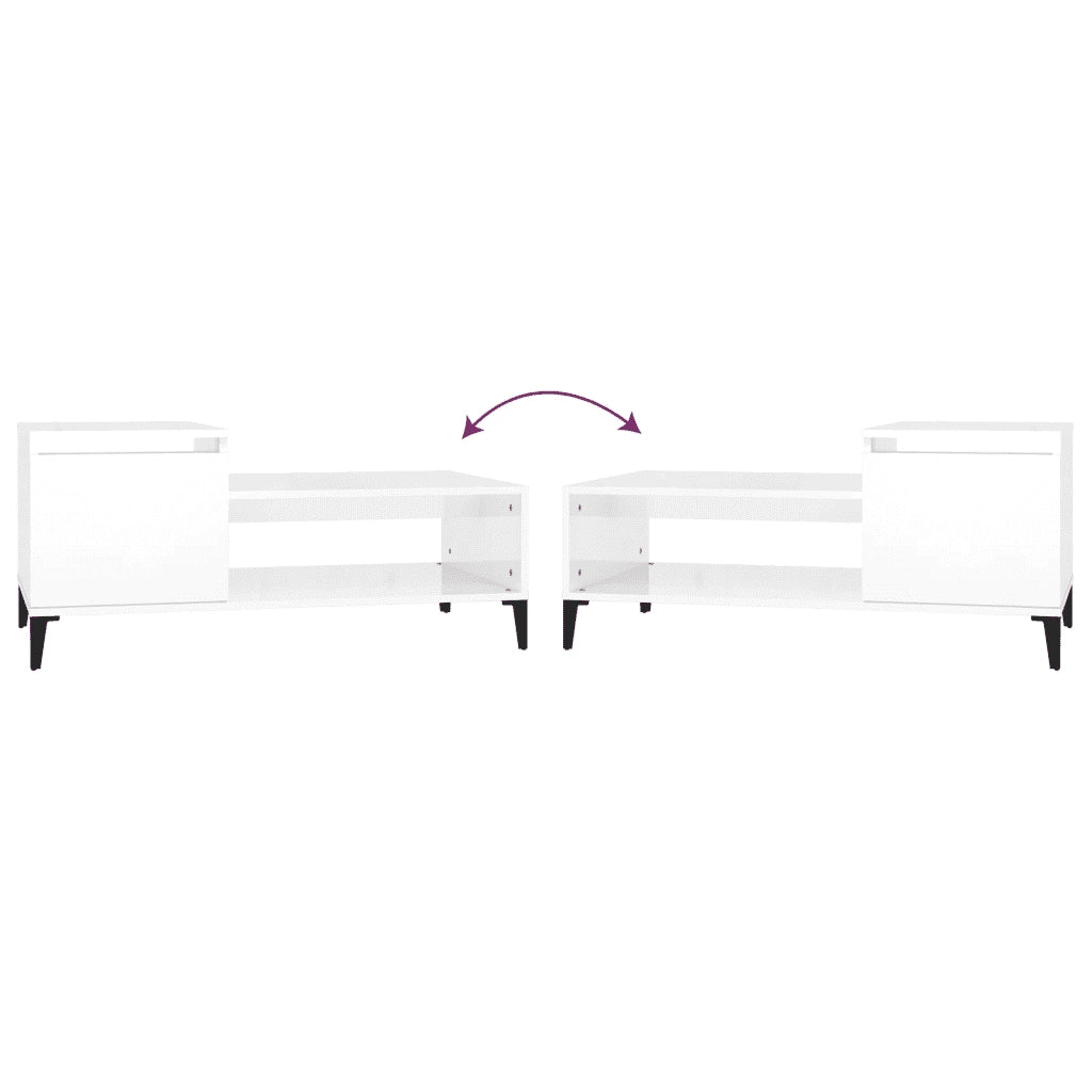 Tavolino da Salotto Bianco Lucido 100x50x45cm Legno Multistrato cod mxl 23488