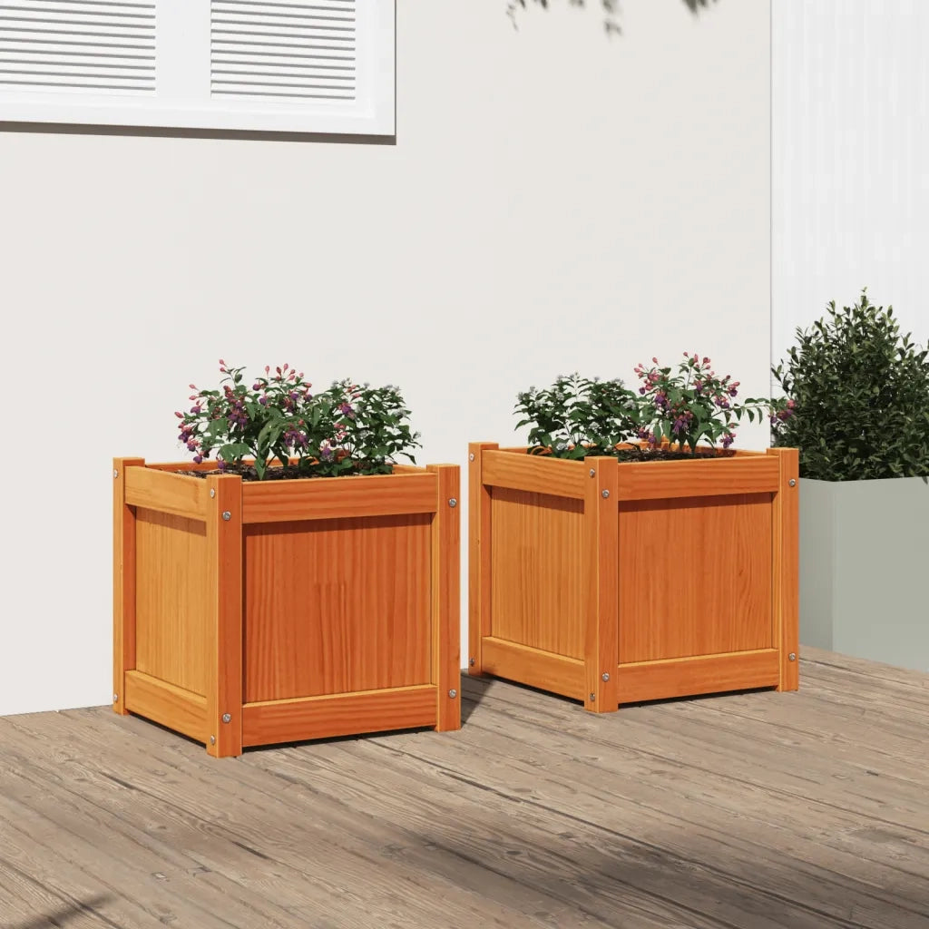 Fioriere da Giardino 2pz Marrone Cera Legno Massello di Pino 837409