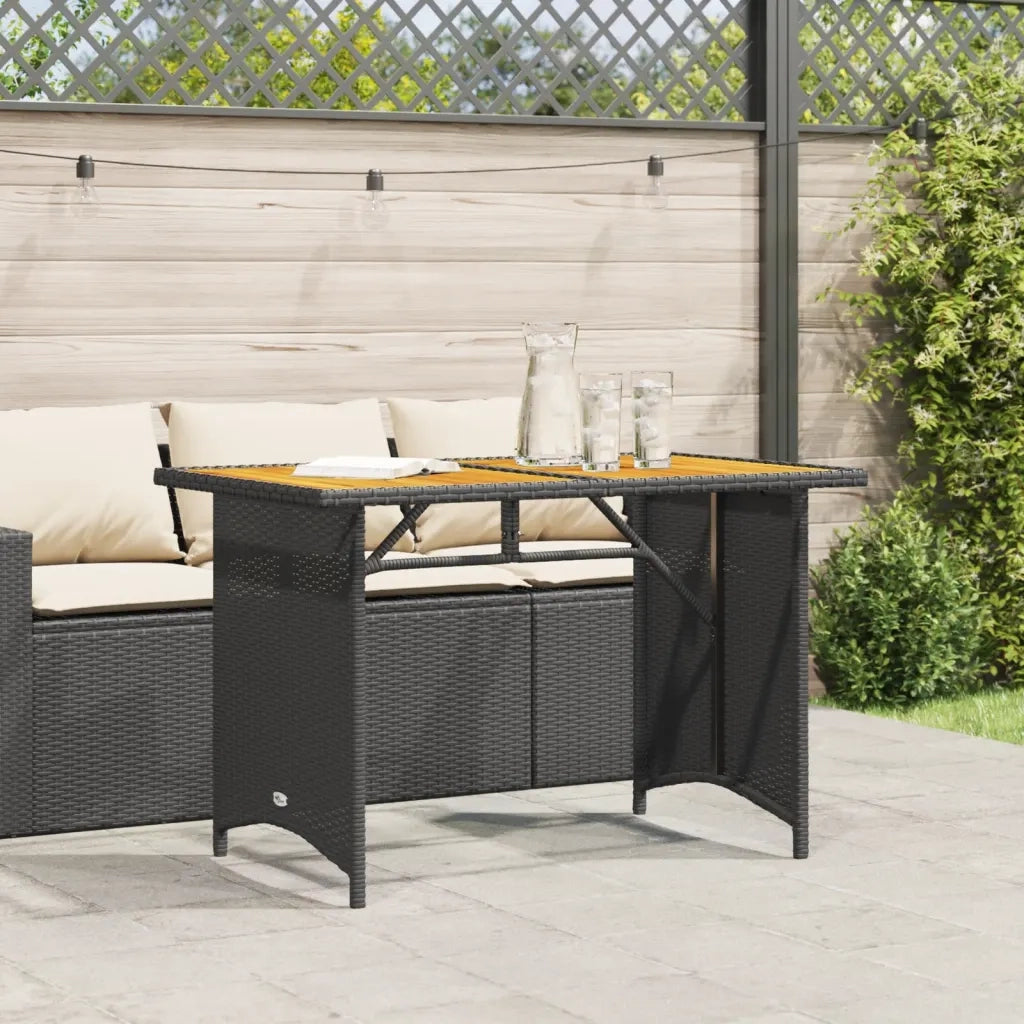 Tavolo da Giardino | Tavolino da esterno Piano in Legno Nero 110x68x70 cm Polyrattan