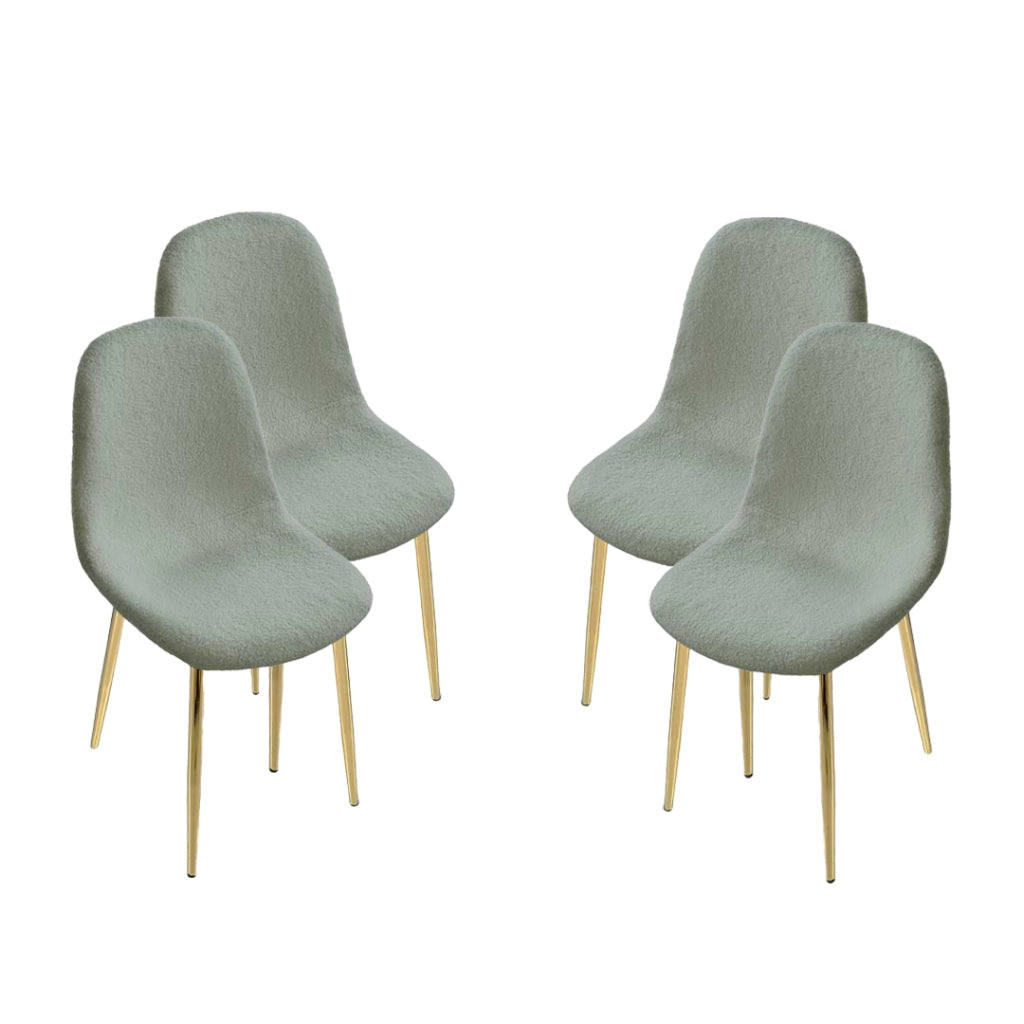 MAURY'S SET 4 SEDIE IMBOTTITE TEDDY VERDE CHIARO CON GAMBE ORO 44X48X88 CM