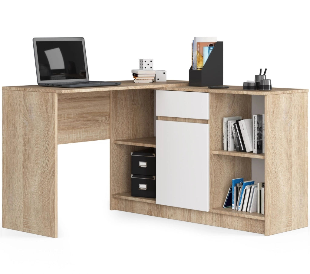 Scrivania angolare AKORD B17 Sonoma Quercia 120 cm 1 anta 1 cassetto inserto frontale Bianco 120x126x79 cm